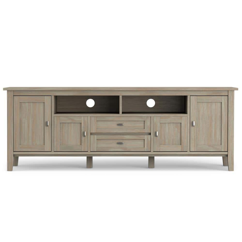Distressed Grey 72'' Solid Pine Wood Media Console with Cabinet