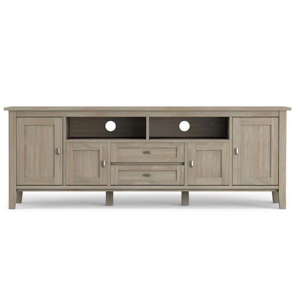 Warm Shaker Solid Wood 72 in. Wide Transitional TV Media Stand in Distressed Grey for TVs up to 80 in.