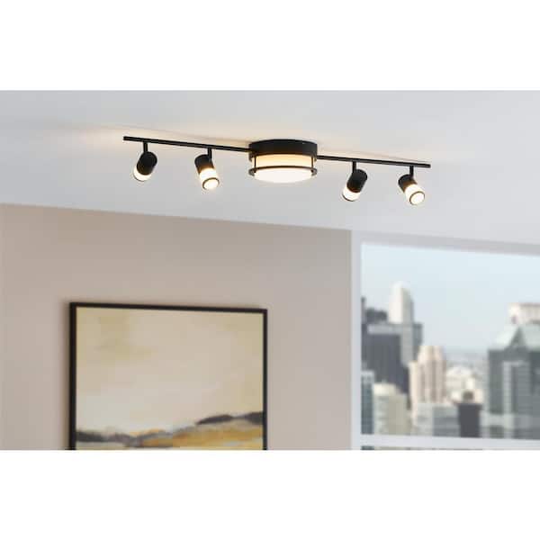 Hampton Bay Greyrock 3.44 ft. Matte Black Integrated LED Hardwired Track Lighting Kit Flush Mount Combo with 4 Fixed Track Heads