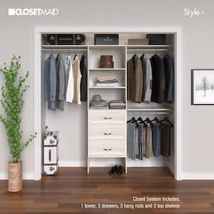 Style+ 73.1 in W - 121.1 in W Bleached Walnut Shaker Style Basic Plus Wood Closet System Kit
