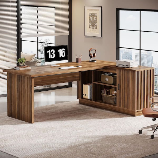 TRIBESIGNS WAY TO ORIGIN 70.8 in. Light Walnut L-Shaped Wood