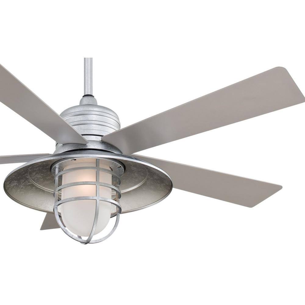 54" Galvanized Silver Industrial Ceiling Fan with LED Light and Remote