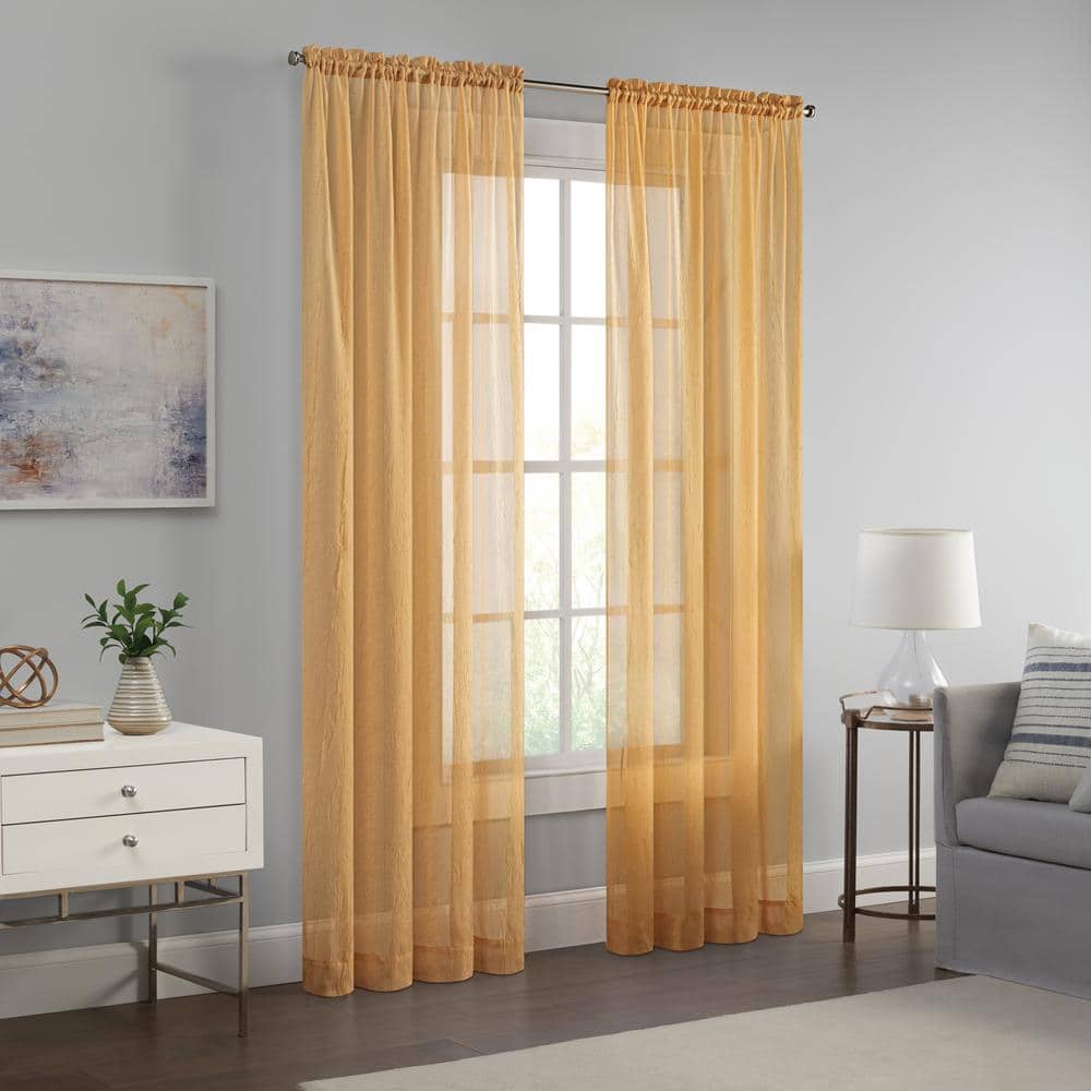 Emina Gold Sheer Polyester Rod Pocket Window Curtain Panel