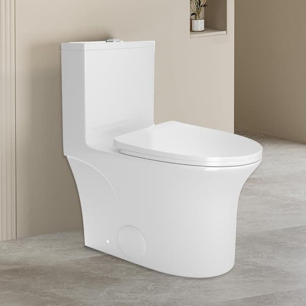 CATALINA 1.1/1.6 GPF Floor Mounted Elongated 1-Piece Toilet in Glossy White with Soft Close Seat