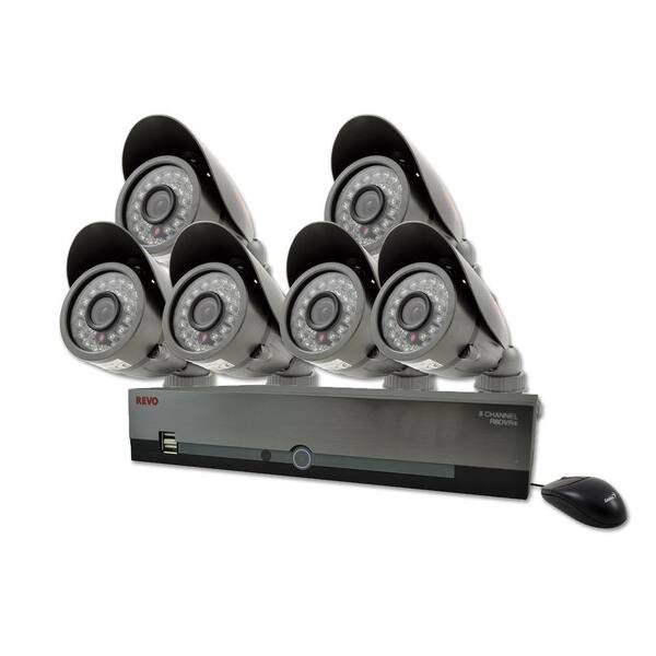 Revo 8-Channel 1 TB DVR Surveillance System with (6) 600 TVL 80 ft. Night Vision Bullet Cameras