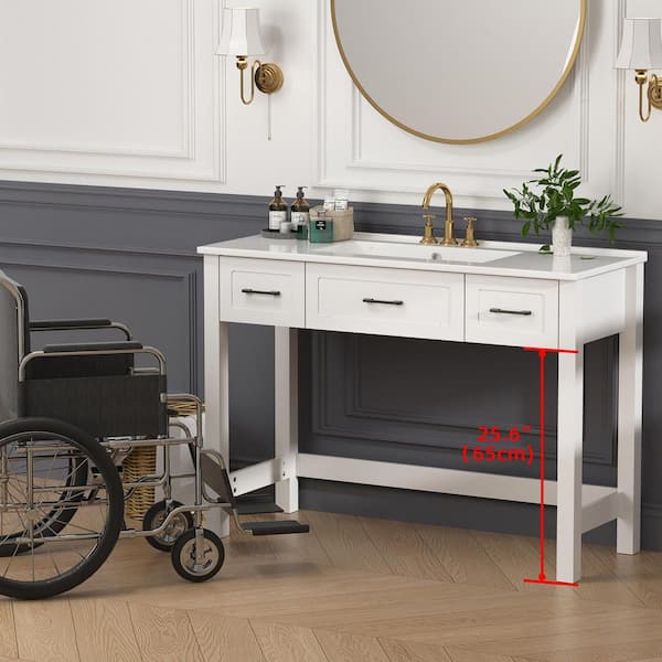 48 in. W Single Sink ADA Freestanding White Bath Vanity with Ceramic Top Unassembled, Wheelchair Accessible