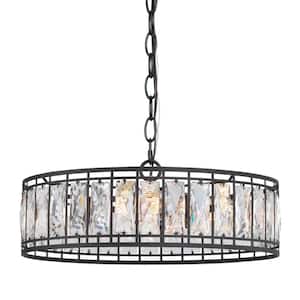 Cristallo 3-Light Modern Black Chandelier Transitional Empire Dining Room Island Drum Chandelier with Crystal Shade