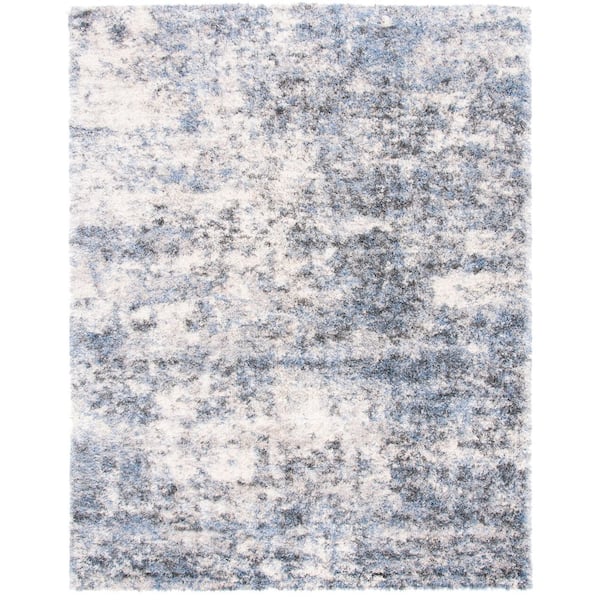 Berber Shag 9 ft. x 12 ft. Ivory/Blue Abstract Modern Area Rug