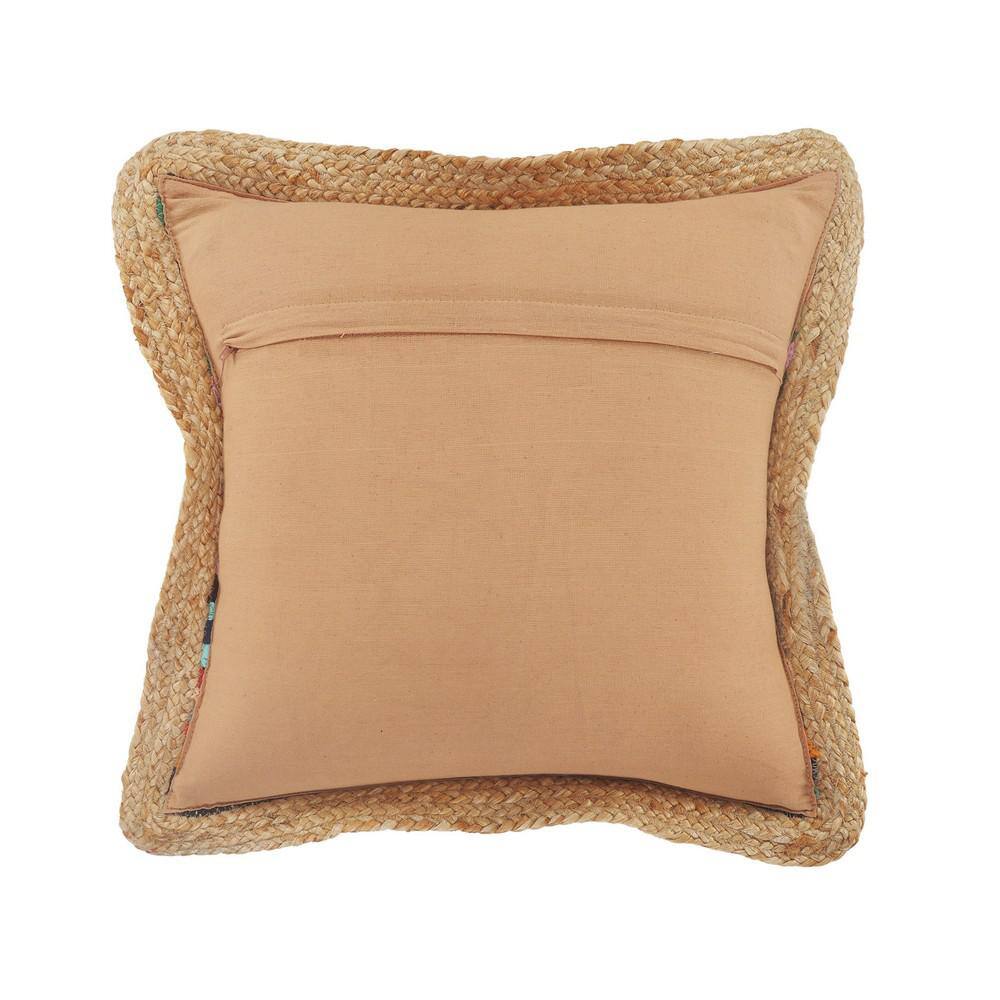 Multicolor Chindi Cotton and Jute Border 20" Square Throw Pillow
