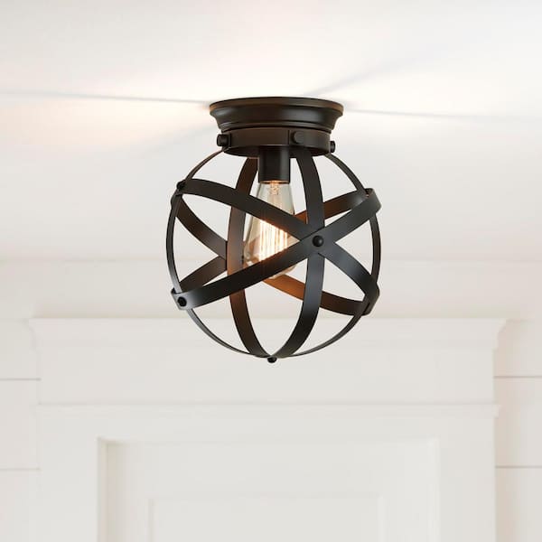 Home Decorators Collection Kerby 10.5 in. 1-Light Rustic Industrial Satin Bronze Flush Mount Ceiling Light