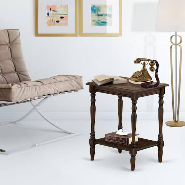 HOME IMPORTS EMPORIUM 16 in. W Distressed Jacobean Rectangle Wood End Table Laminate Top with Open Storage Shelf for Bedroom
