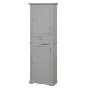 22 in. W x 11 in. D x 68 in. H Gray Wood Freestanding Linen Cabinet with Adjustable Shelf and Drawer in Grey