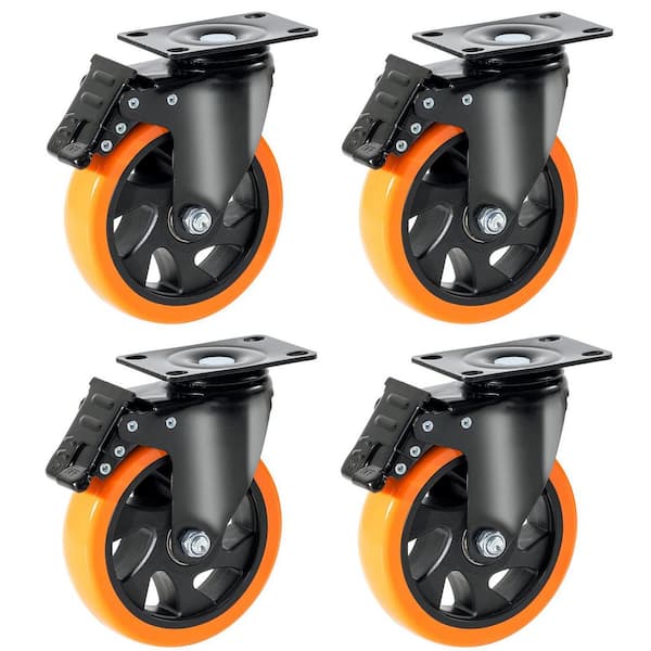 Caster Wheels, 5 in. Swivel Plate Casters, (Set of 4) with Security A/B Locking No Noise PVC Wheels 202 5 update