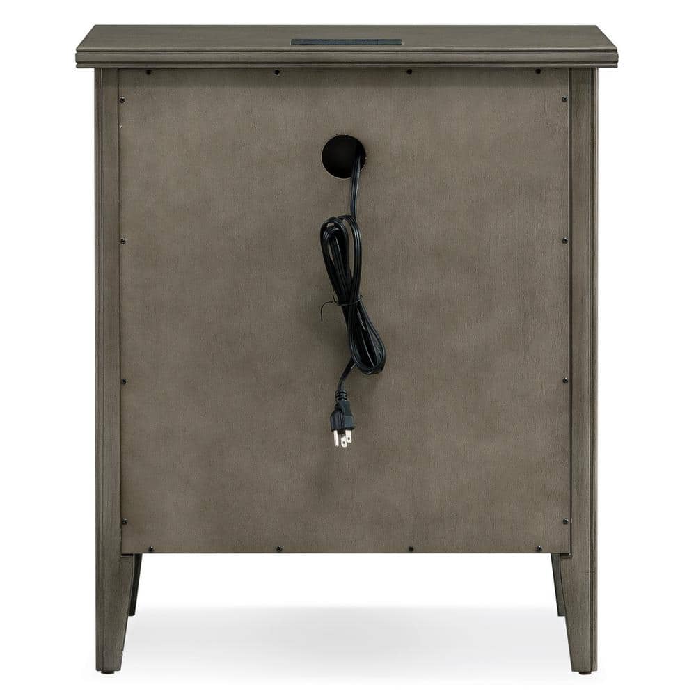 Laurent Smoke Gray Solid Wood Nightstand with USB-C Charging Station