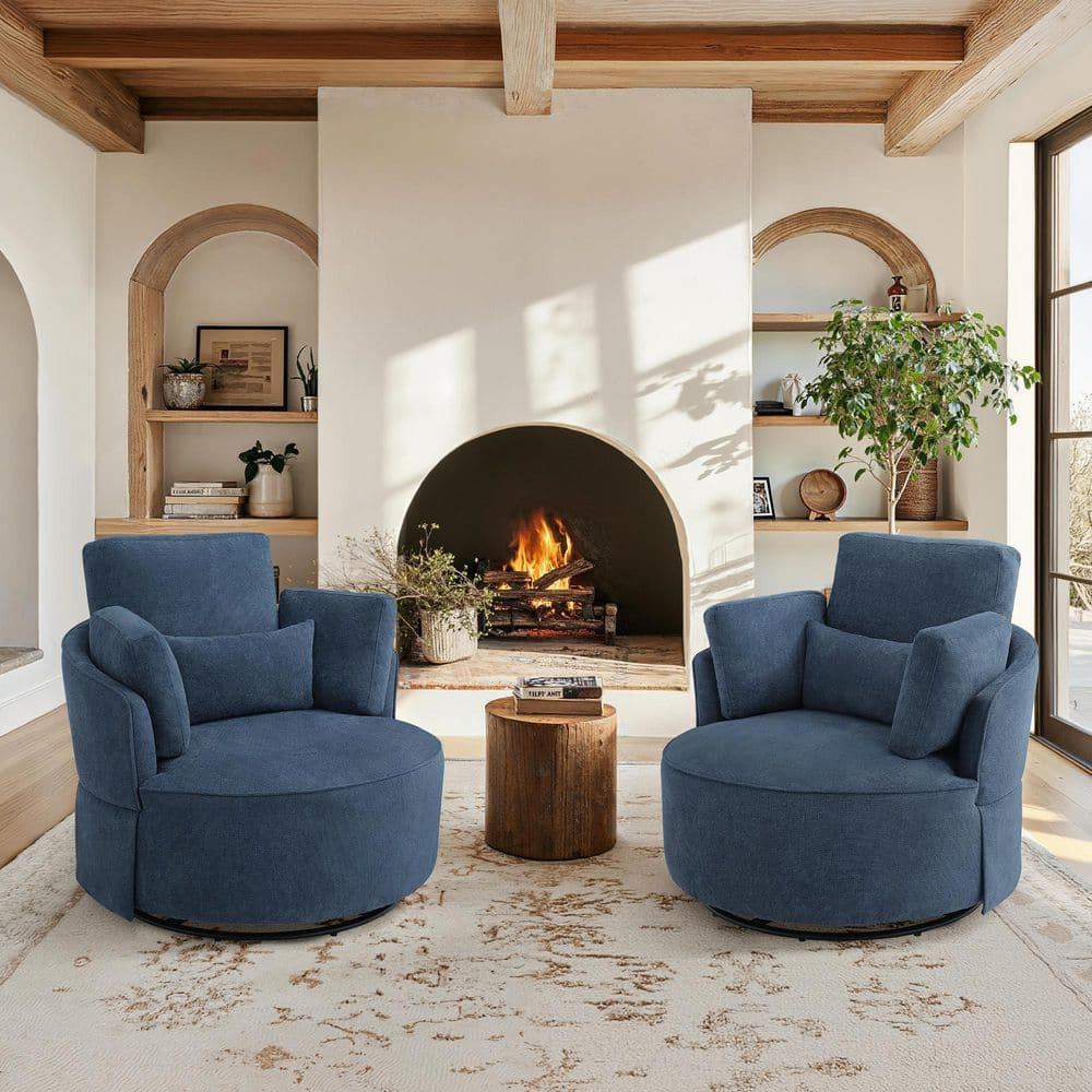 OrangeOne Nova Steel Blue Chenille Fabric Upholstered 360° Swivel