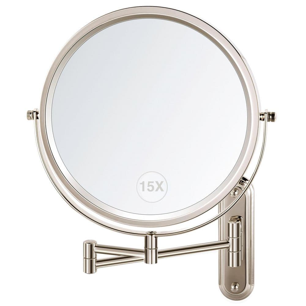 8.5 in. W x 8.5 in. H Round 1x/15x Magnification,Swing Arms Wall Mount Bathroom Makeup Mirror in Brushed Nickel price history on PriceWatchPro