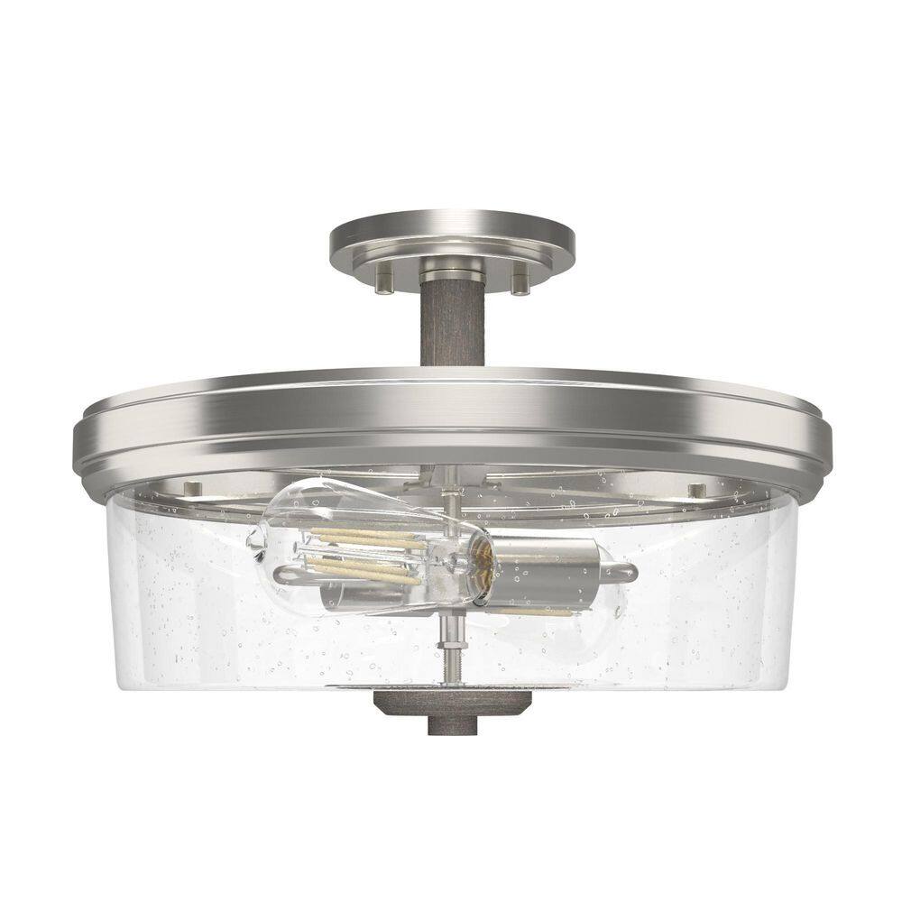 River Mill Brushed Nickel and Glass Semi Flush Mount Light