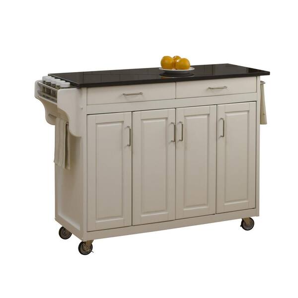HOMESTYLES CreateaCart White Kitchen Cart with Black Granite Top 9200