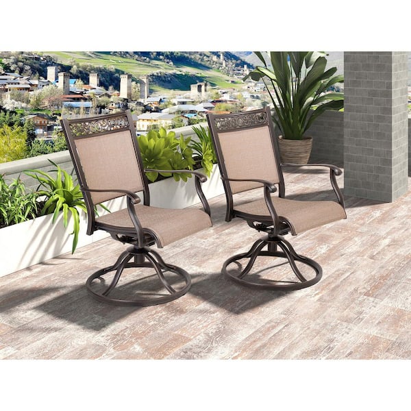 Casual World CASUAL WORLD Aluminum Patio Swivel Dining Chairs W/ Sling Fabric Seat, All-Weather Outdoor Gentle Rocker Chair (2-Pack)