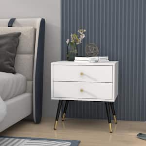 19.69 in. L x 15.75 in. W x 21.26 in. H White Nightstand, End Table with 2 Drawers, Set of 2