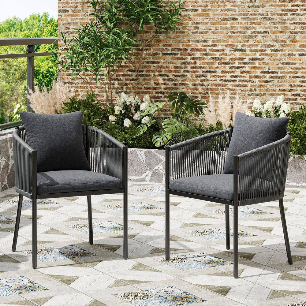 2-Piece Metal Wicker Roped Wrapped Outdoor Conversation Chairs