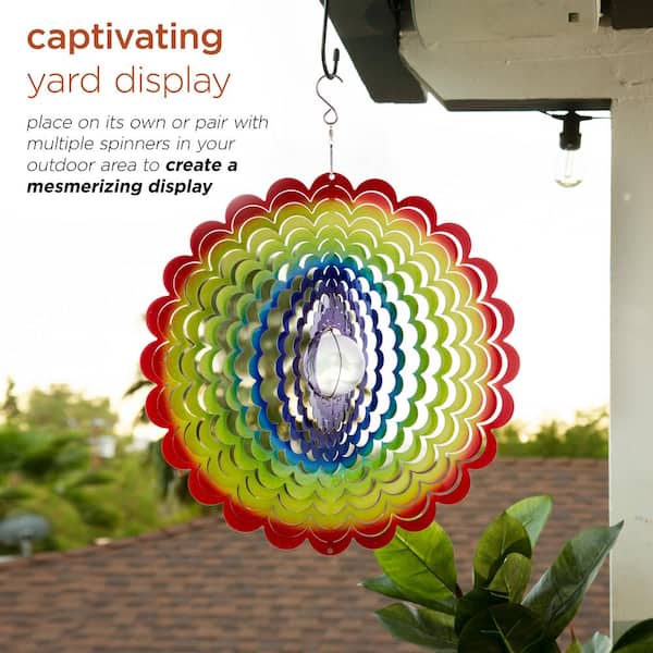 Overlap Rainbow Flower Wind Spinner Wall Hanging Multi Color Changing Pendant  Decoration Yard Art Garden Hanging Decoration Outdoor Wind Catcher Yard  Patio Chr…