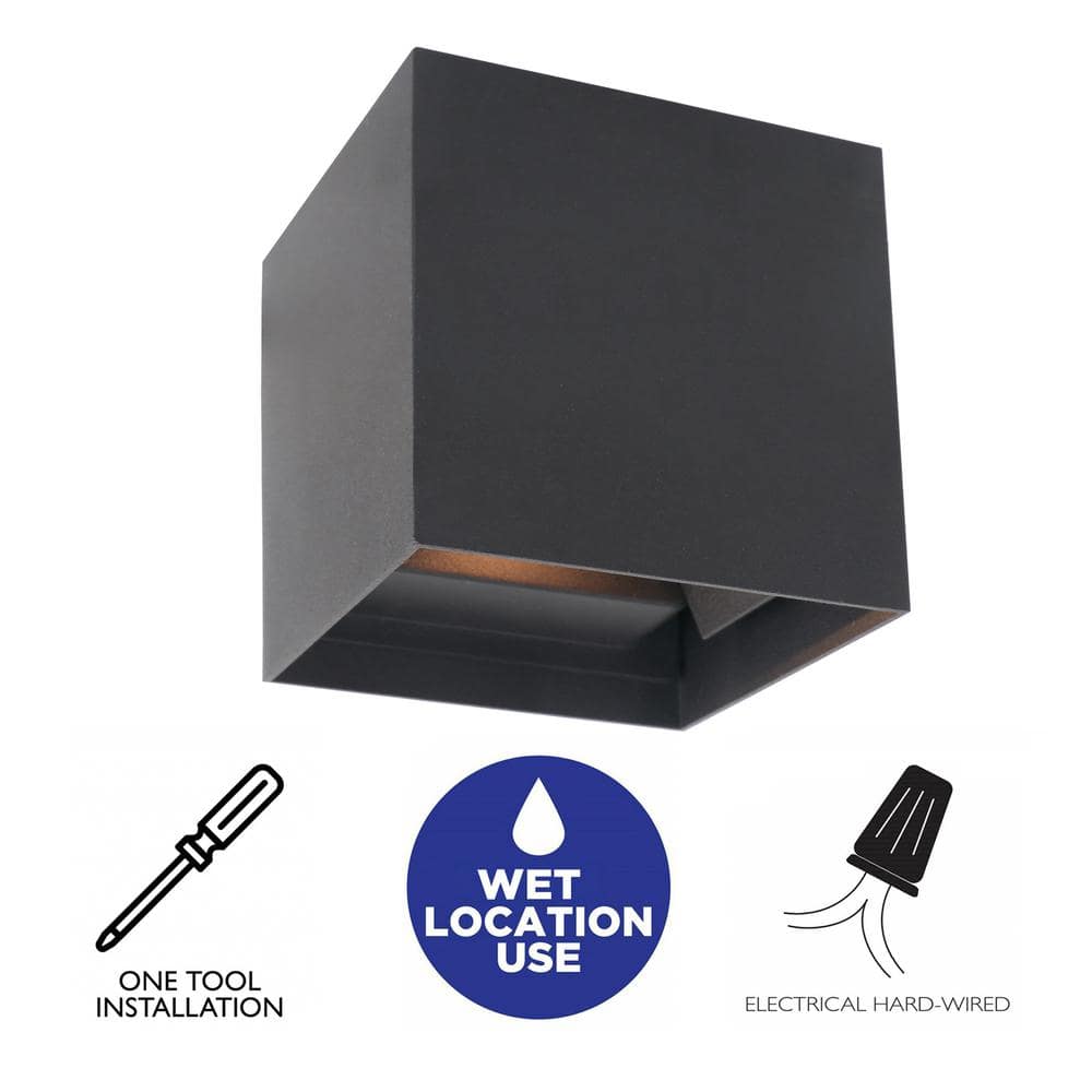 Black Aluminum Cube Dimmable Outdoor Wall Light, 2 Pack