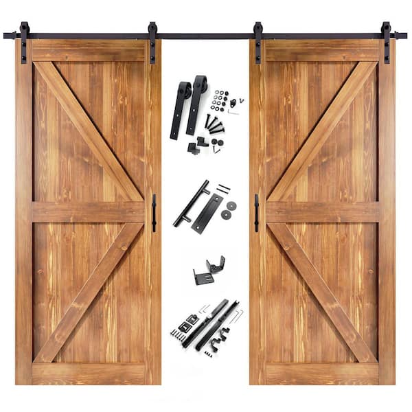 HOMACER 46 in. x 84 in. K-Frame Early American Double Pine Wood Interior Sliding Barn Door with Hardware Kit, Non-Bypass