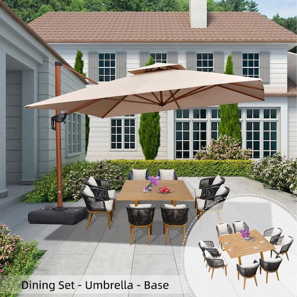 PURPLE LEAF 11-Piece Aluminum 8-Person Square Outdoor Dining Set with Cushions, Base and Umbrella