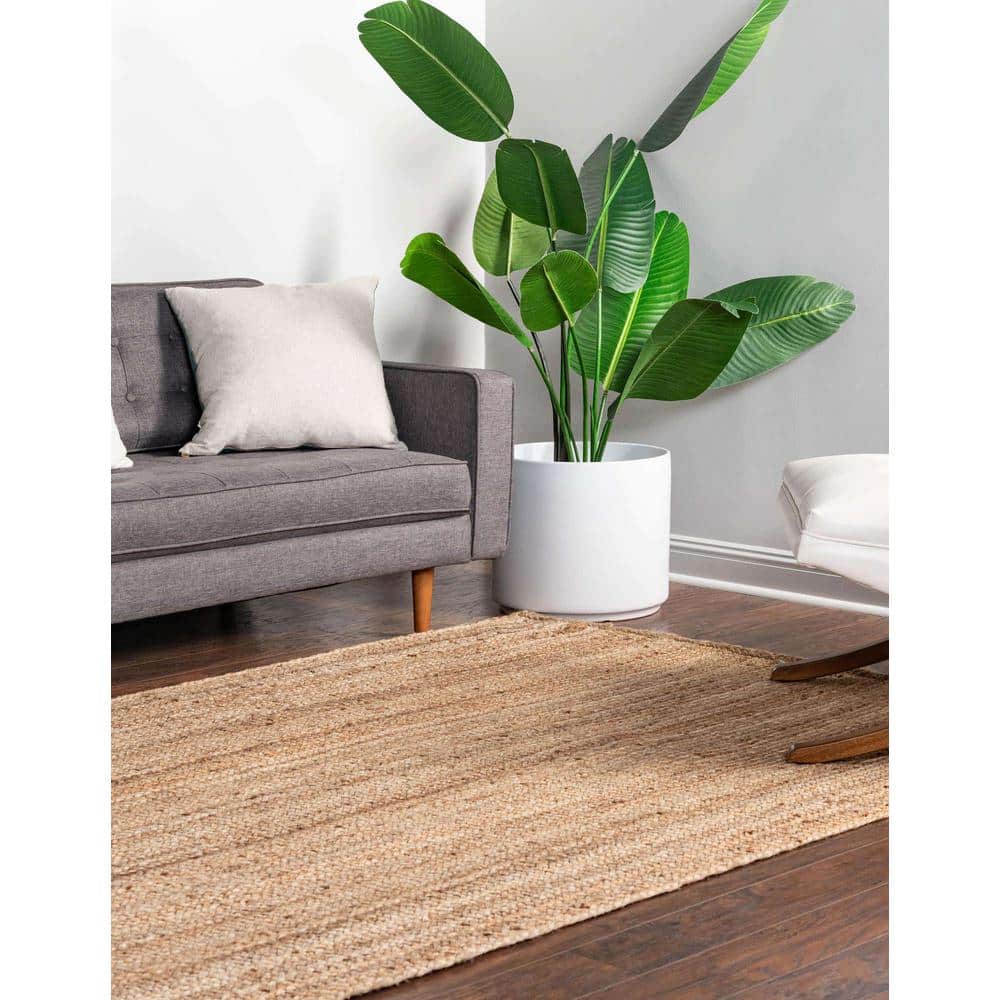 Handmade Braided Jute and Cotton Reversible Area Rug 5' x 8' - Natural Brown