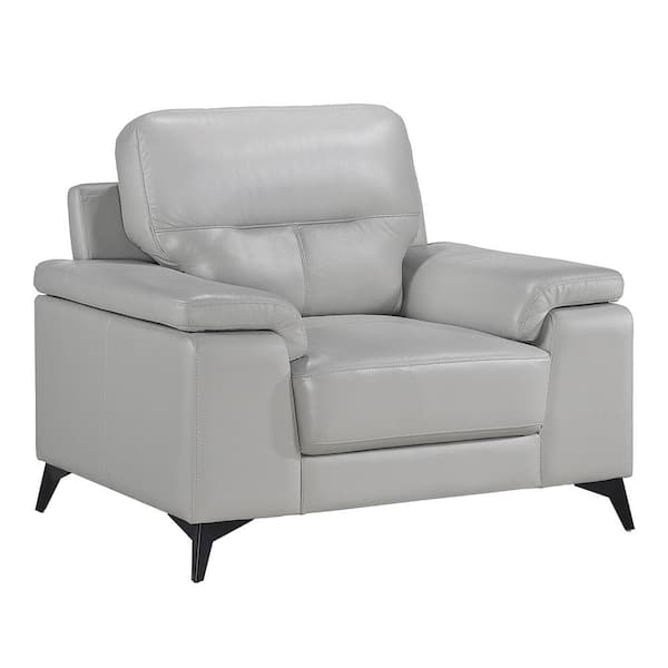Lazzara Argonne Silver Gray Leather Arm Chair