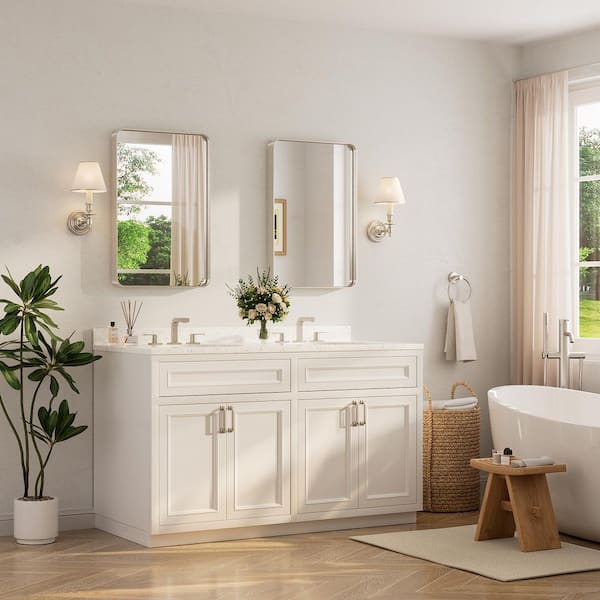 20 in. W x 30 in. H Modern Rectangular Aluminum Framed Wall Bathroom Vanity Mirror in Brushed Nickel Bathroom Mirror