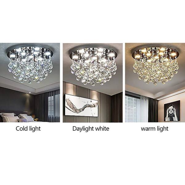 OUKANING 19.7 in. 9-Light Silver Modern Crystal Semi-Flush
