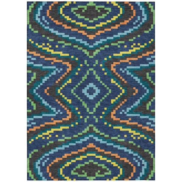 Chantille Machine Washable Indoor/Outdoor Abstract ACN2829 Navy 5 ft. x 7 ft. 6 in. Area Rug