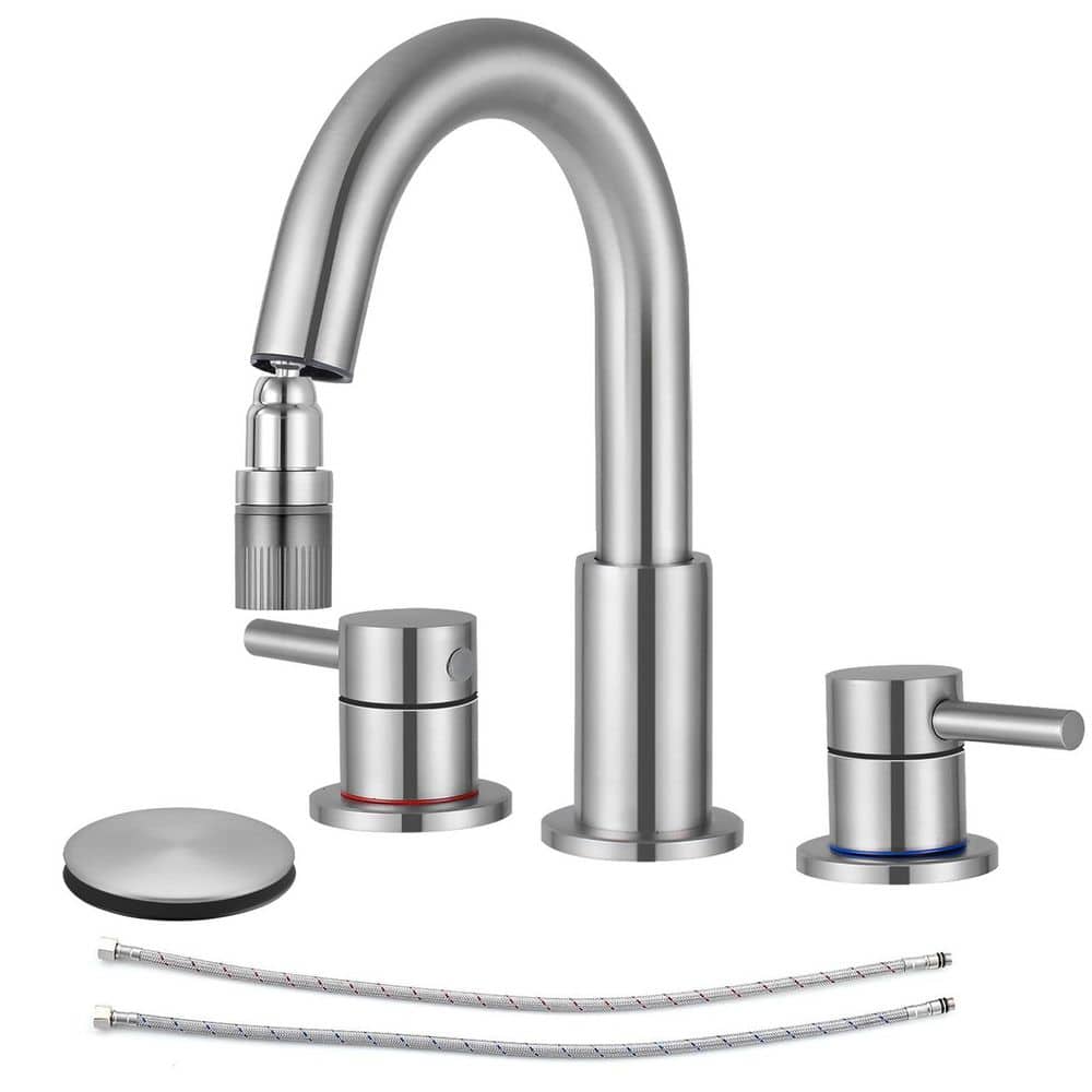 2 handle Pull down Spout 8 in. Widespread Bathroom Faucet 3 Hole Bathroom Sink Faucet in Brushed Nickel price history on PriceWatchPro
