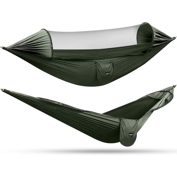 Unbranded 9.5 ft. Portable Large Camping Parachute Nylon Hanging Hammock with Mosquito Net in Army Green
