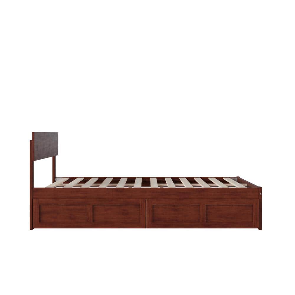 Walnut Full Platform Bed with Storage Drawers and Headboard