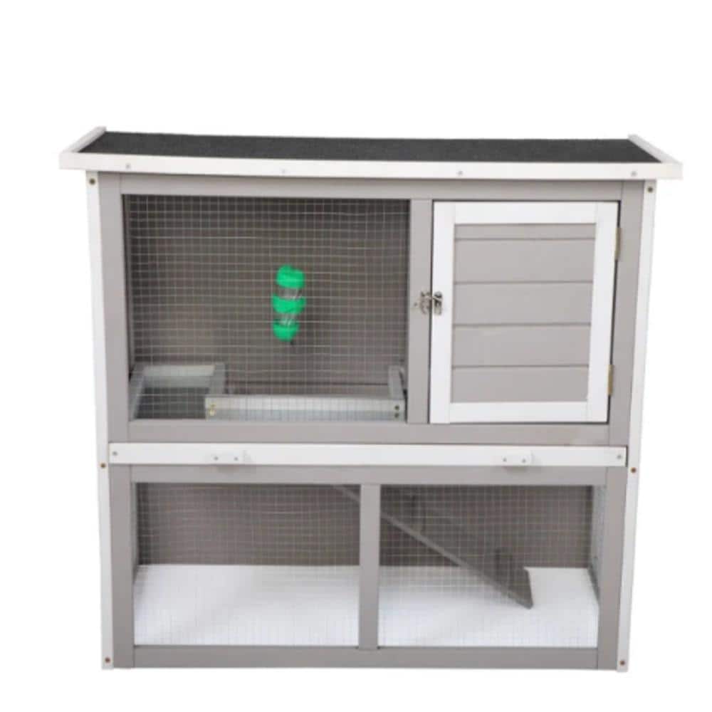 cenadinz Wooden Rabbit Hutch with Pull Out Tray, Weatherproof 2Tier