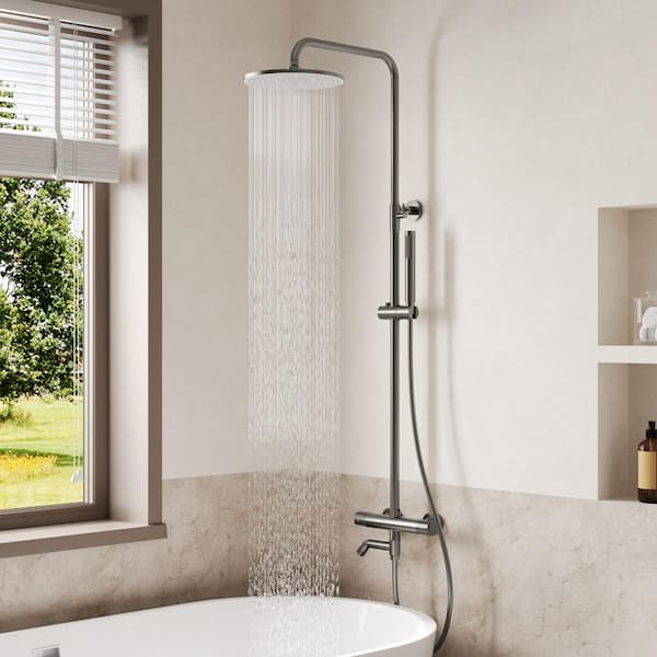 3-Spray Round Wall Mount Wall Bar Shower Kit with Tub Spout, Adjustable Height 2.5 GPM in Brushed Nickel Valve Included