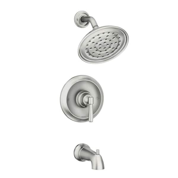 MOEN Halle Single Handle 1-Spray Tub and Shower Faucet 1.75 GPM in. Spot Resist Brushed Nickel (Valve Included)