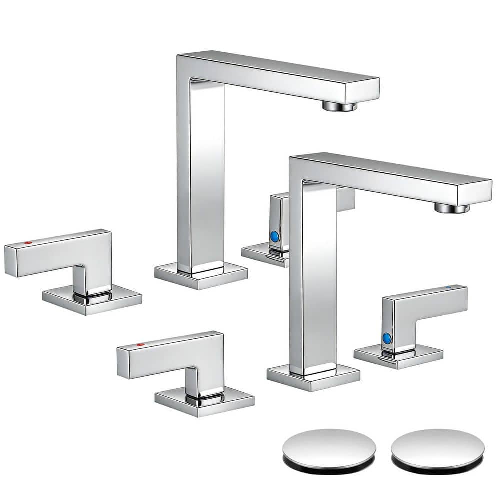 2 Handles 8 in. Widespread Bathroom Faucet 3-Hole Sink Faucet with Pop-Up Drain in Polished Chrome (2-Pack) price history on PriceWatchPro