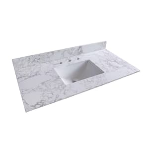 43 in. W x 22 in. D Bathroom Marble Vanity Top in Carrara White and 3-Faucet Hole with Backsplash Single Sink