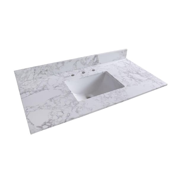 Dimakai 49 in. W x 22 in. D Marble Bathroom Vanity Top in Carrara White with Single Sink and 3 Faucet Hole with Backsplash