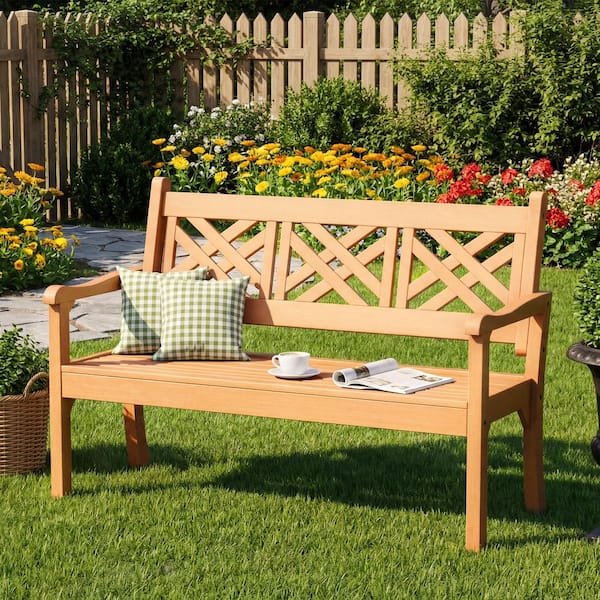 3-Person Teak Plastic Outdoor Patio Bench