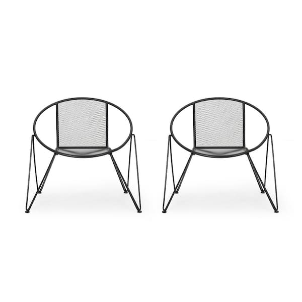 Zeus & Ruta Matte Black Metal Outdoor Club Chair for Garden, Backyard, Balcony and Poolside (2-Piece)