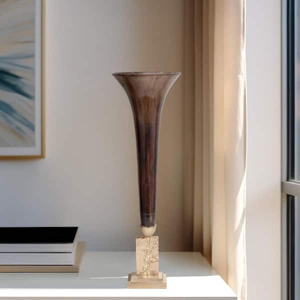 26 in. Bronze Glass Two-Tone Trumpet Decorative Vase
