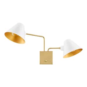 Hitching 33.375 in. 2-Light Aged Brass Wall Sconce