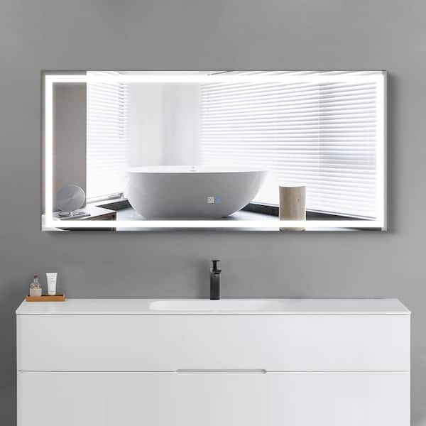 Maincraft 60 in. W x 28 in. H Rectangular Frameless LED Light Wall Mounted Bathroom Vanity Mirror in White