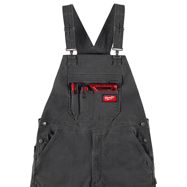 Milwaukee Men's Gray 36 in. x 32 in. FREEFLEX Unlined Bib Overalls