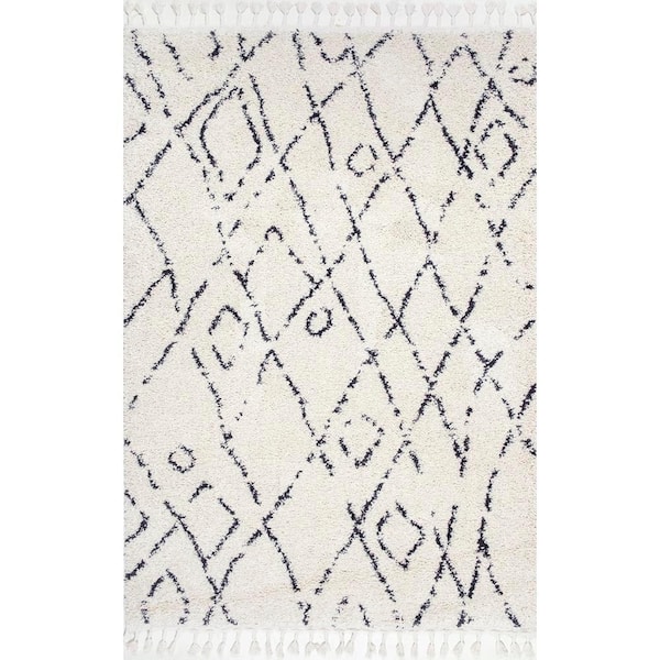 nuLOOM Nieves Moroccan Diamond Tassel Off-White 9 ft. x 12 ft. Area Rug
